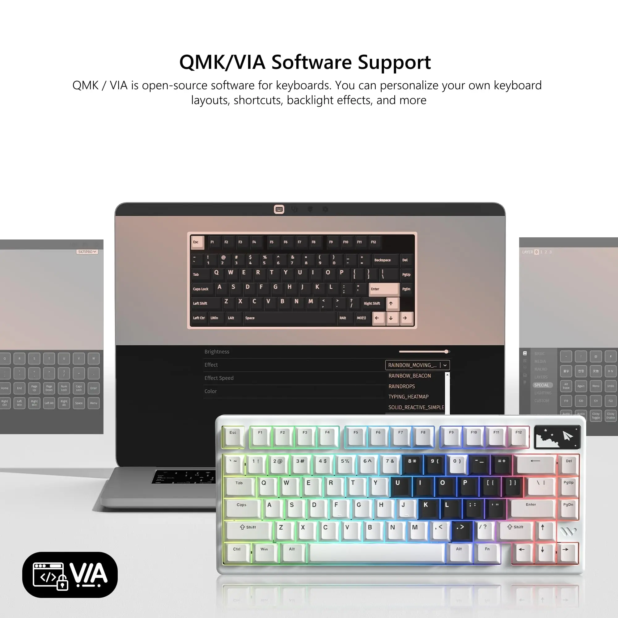 Womier SK71PRO الأبيض QMK/VIA 75% لوحة مفاتيح الألعاب اللاسلكية باستخدام الحاسب الآلي الألومنيوم ثلاثي الوضع لوحة المفاتيح الميكانيكية الساخن مبادلة RGB الخلفية لوحة المفاتيح