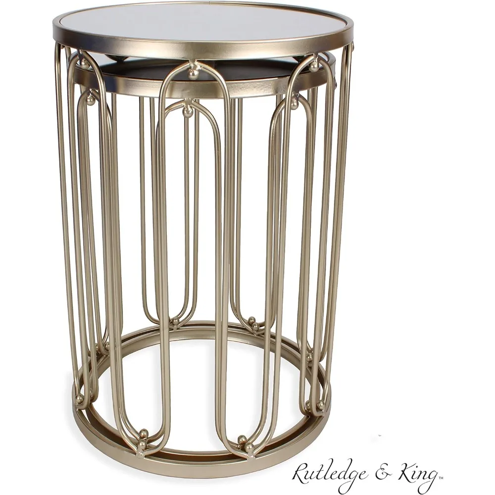 Gold Round Nesting End Table Set with Mirrored Tops by Rutledge & King Braswell