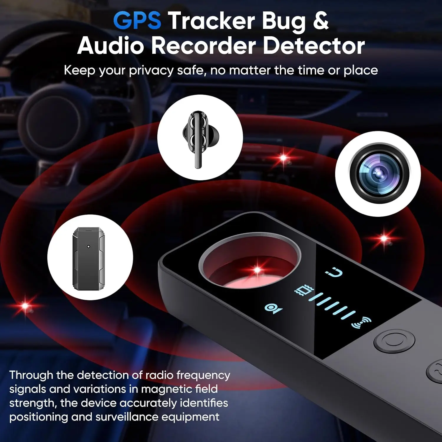 Hidden Camera Detector Mini Bug Sweeping Device Wireless Camera Finder for Hotel Protecting Privacy Advanced Listening Features