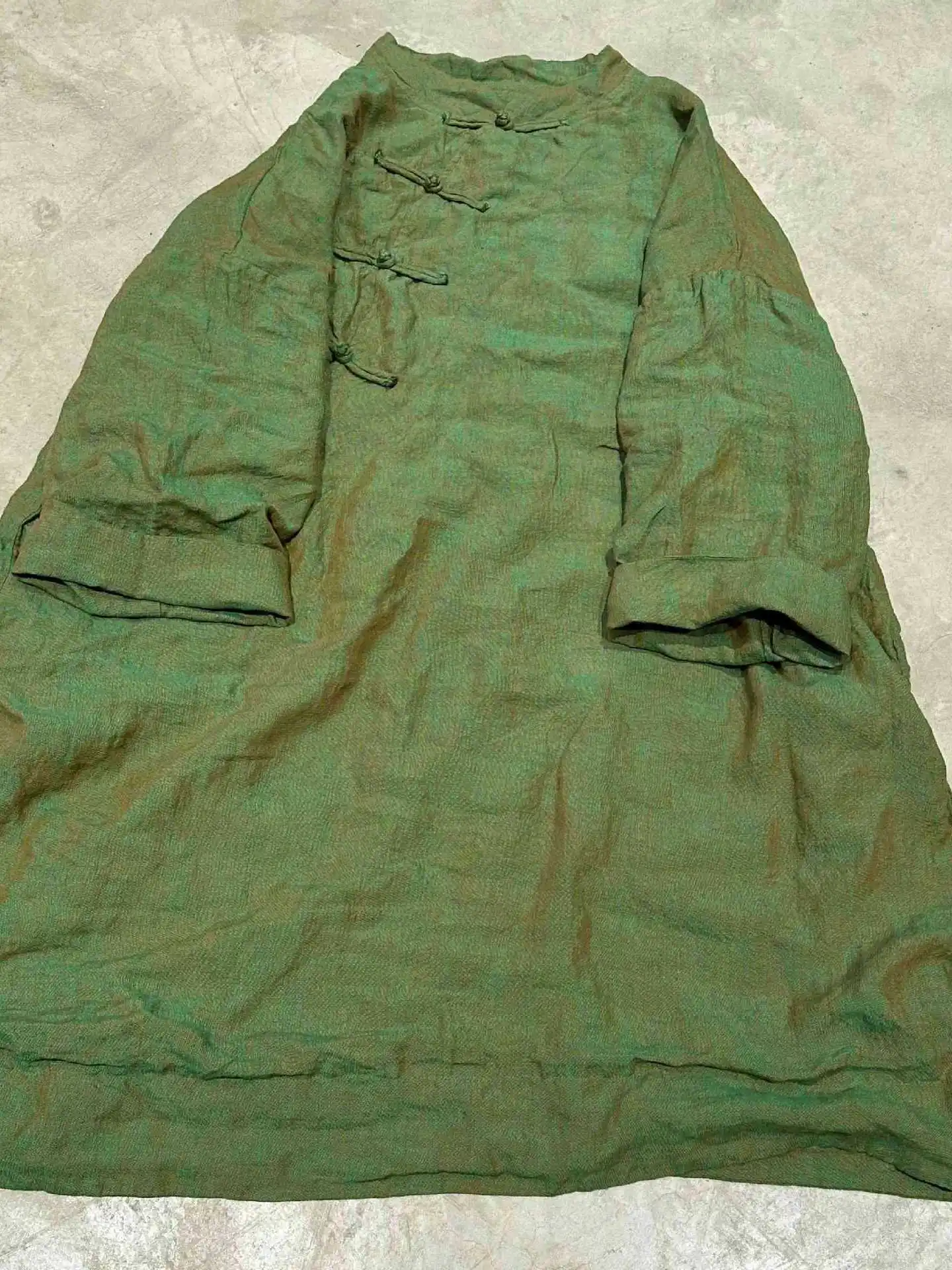 

Chinese Sle Long Robe SN267 Double Layer Asymmetrical Collar Vintage Embroidered Button Loose Fit Linen Women's Dr