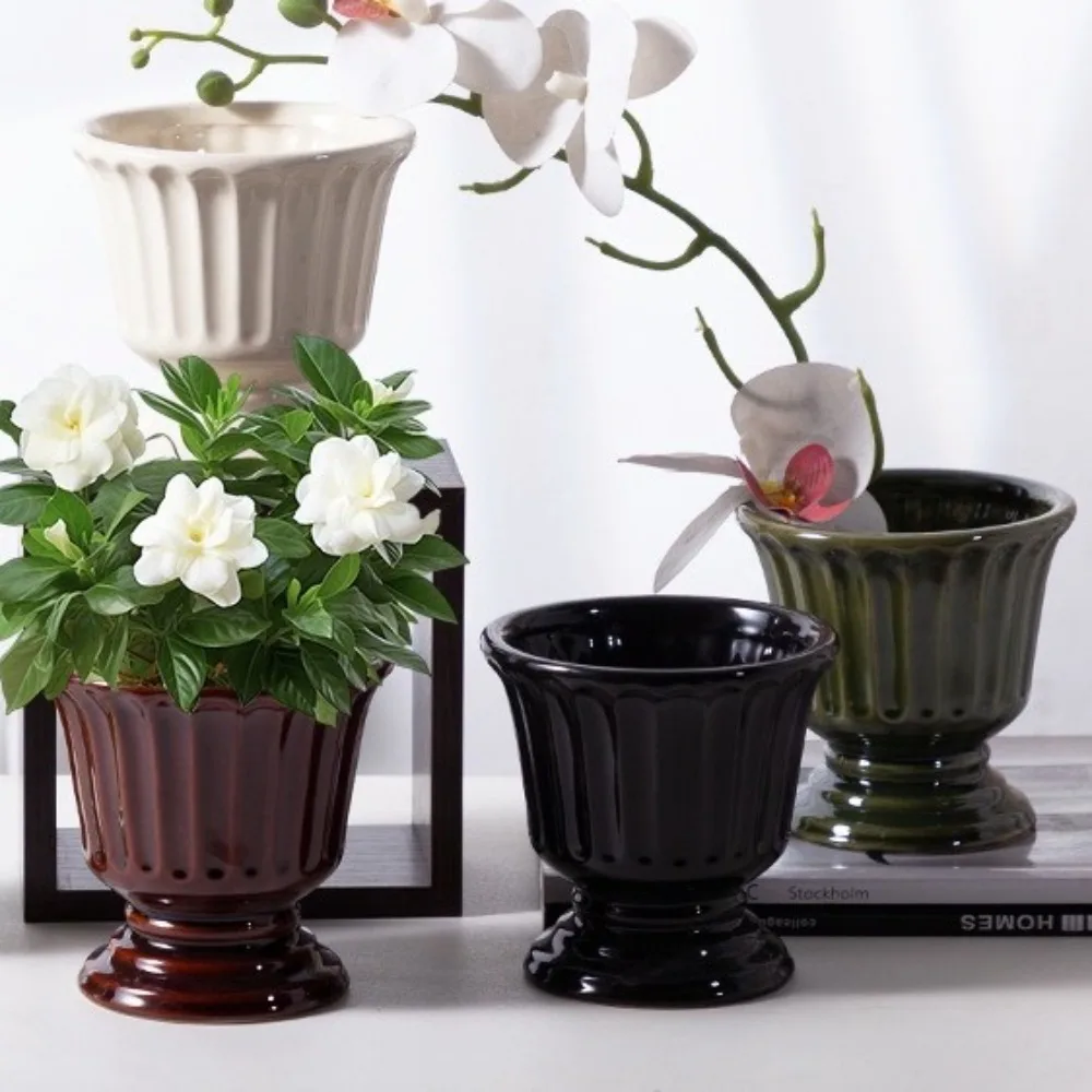

Roman Column Ceramic Vase Vintage Style Nordic Plant Flower Pot with Drainage Holes Flower Arrangement Utensils Desktop Decor