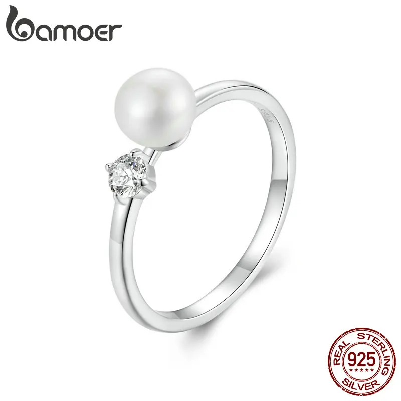 Bamoer Moissanite 0.1CT D Color VVS1 EX Ring 925 Sterling Silver Romantic Rings For Women Engagement Diamond Gift