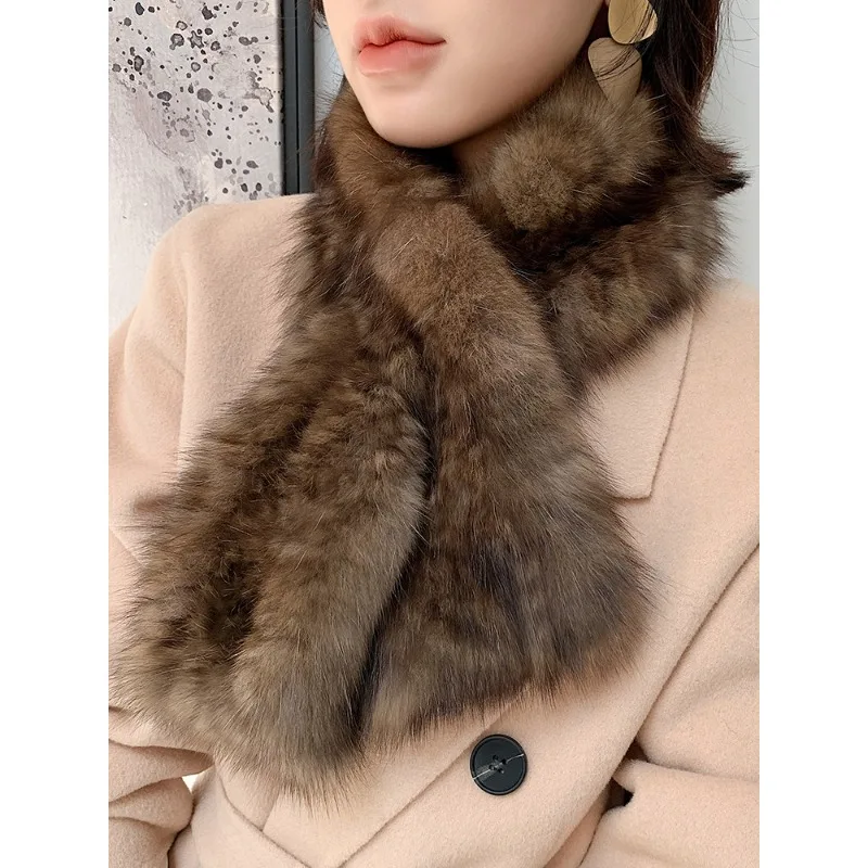 

Women's Warm Fur Collar Scarf Simple Temperament Sable Fur Woven Medium And Long Lady Fur Scarf for Fashionable Accessories
