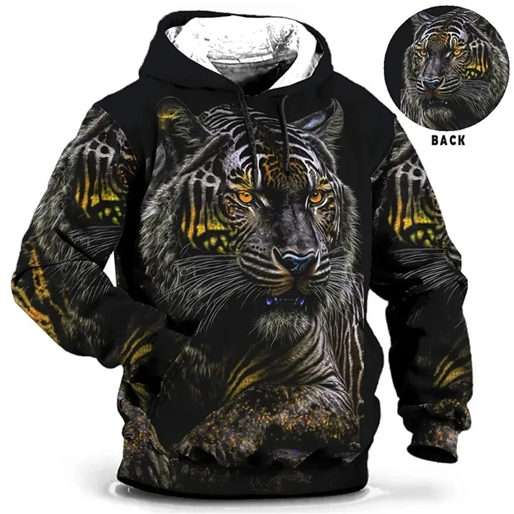 Design retro hoodies masculinos lobo padrão animal 3d impresso leopardo topo casual manga comprida oversized solto tigre padrão hoodie