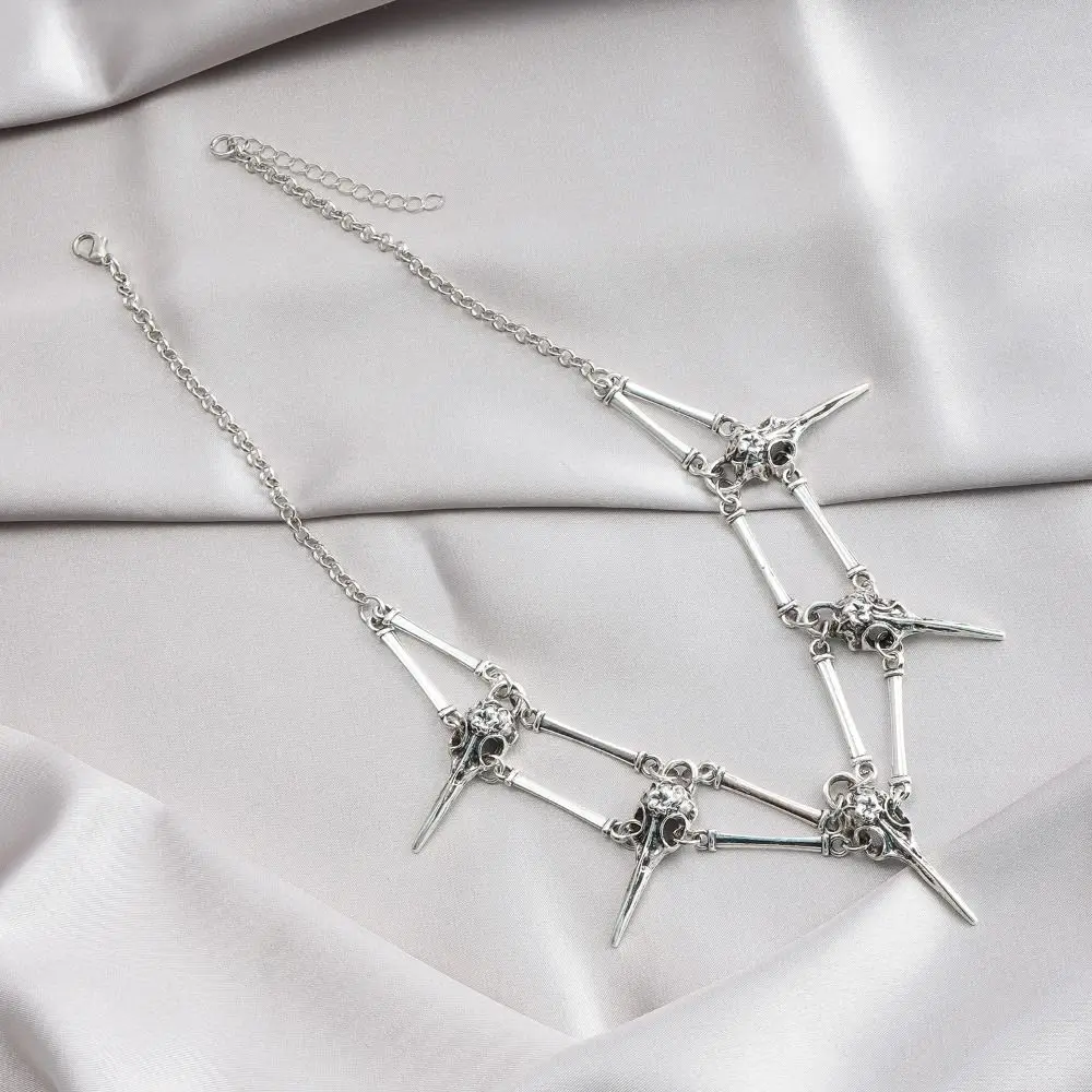 Alternative Fashion Bird Skull Pendant Raven Pendant Antiqued Silver Boho Style Chocker Neck Accessories Unisex Design