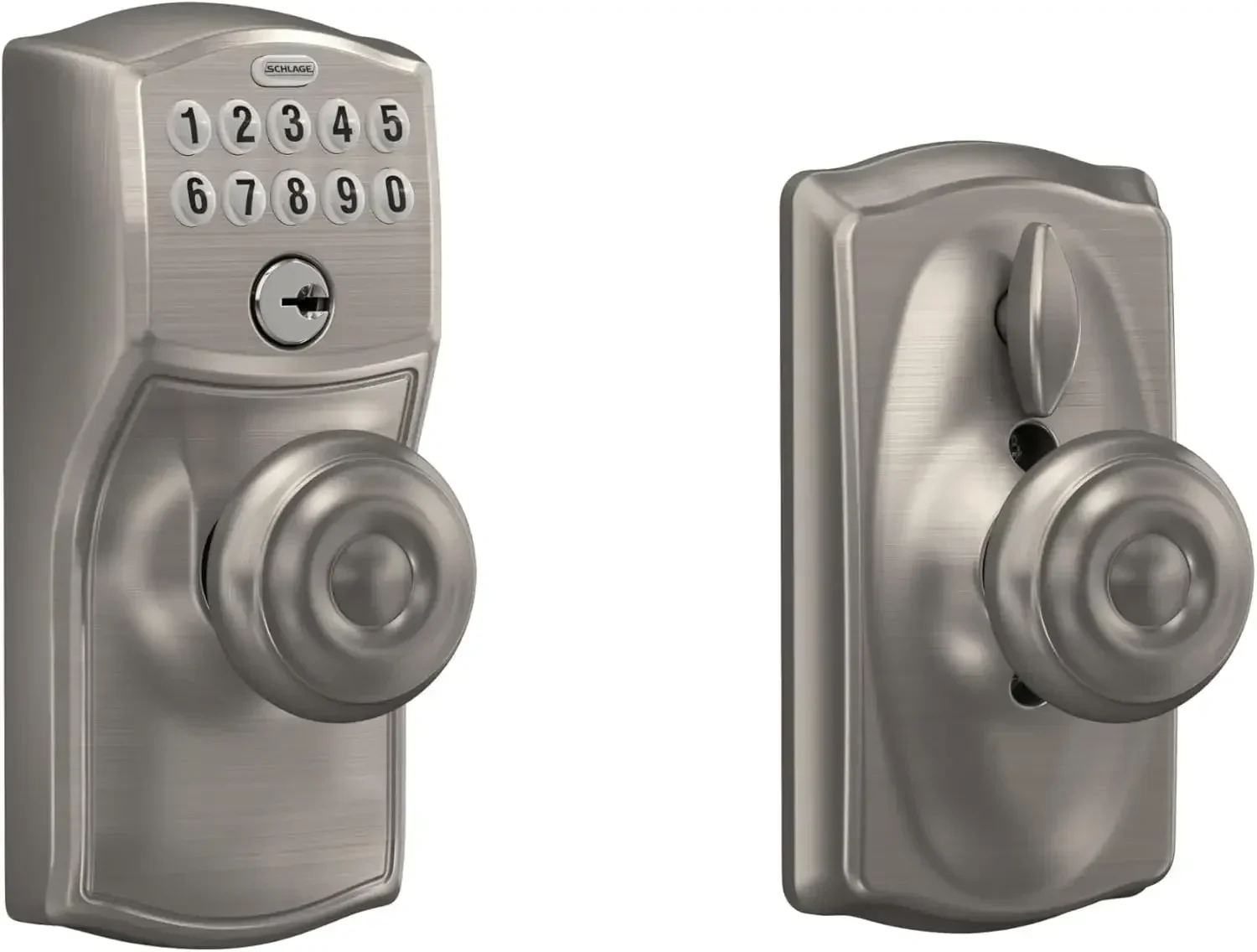 FE595 CAM 619 GEO Camelot Keypad Entry with Flex-Lock and Georgian Style Knobs, Satin Nickel
