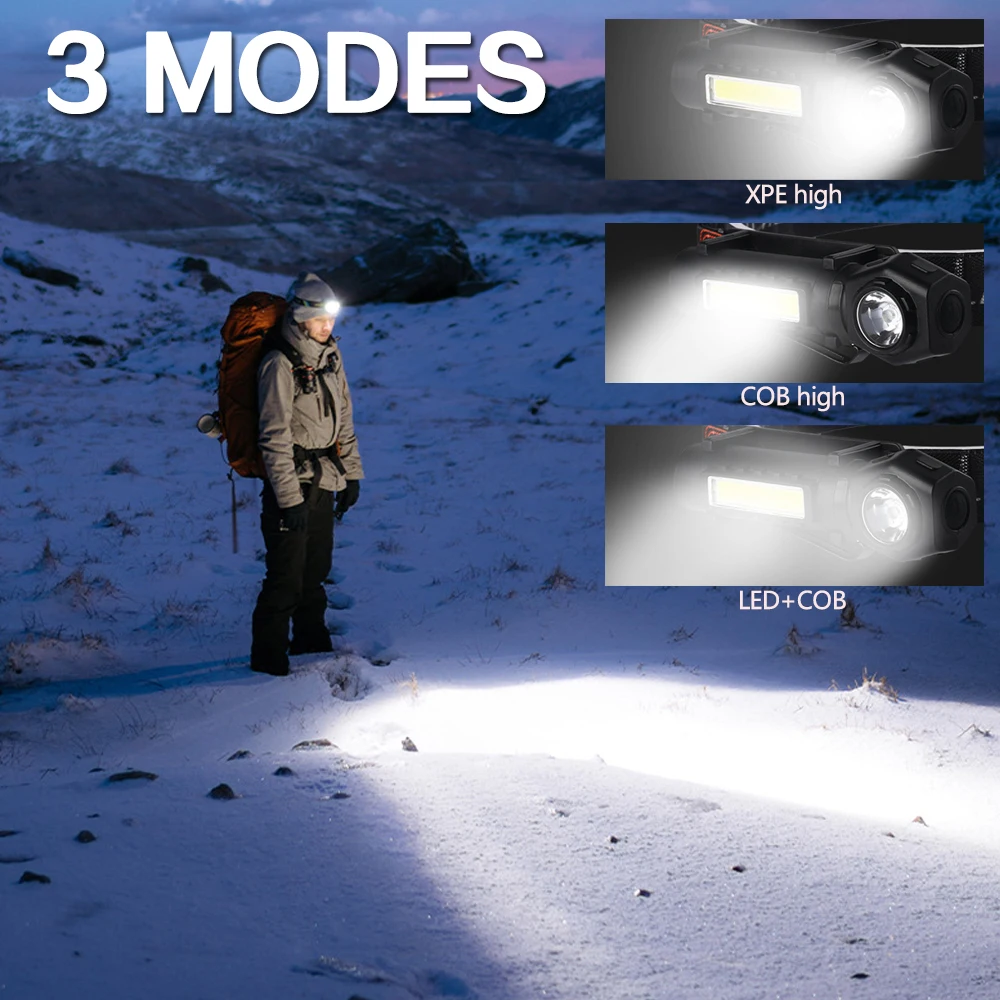 COB LED Flashlight Rechargeable 3 Lighting Modes Flashlights Magnetic Work Light Waterproof Torch Can be Used as Headlamp