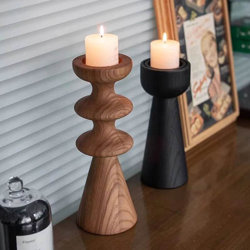 Handcrafted Solid Wood Candle Holder Zen Home Centerpiece Vase Minimalist Entryway Display Unique Rustic Living Room Ornament