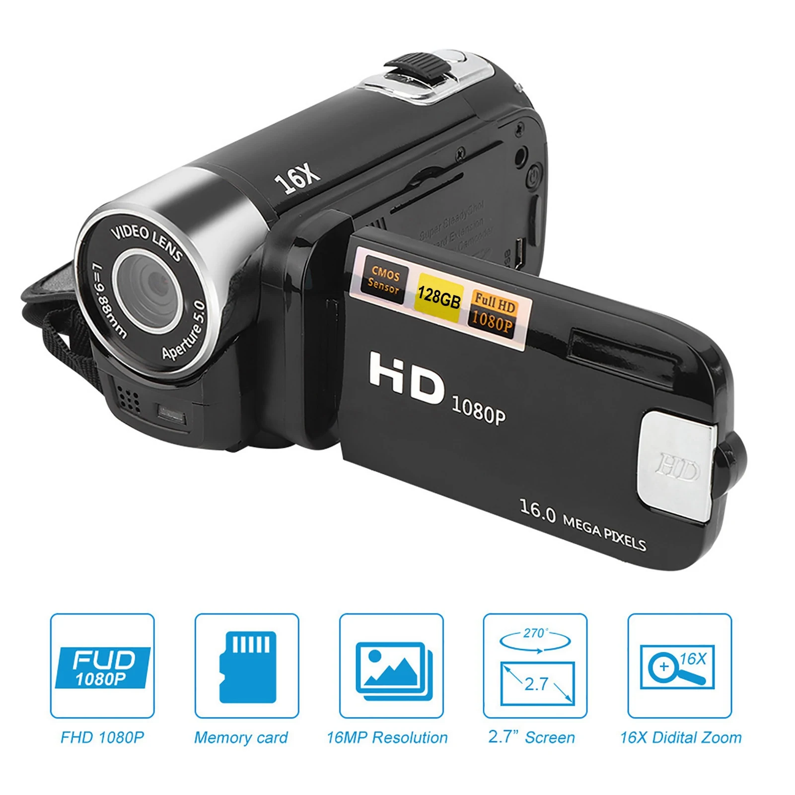DH‐90 16X تكبير رقمي 2.7 بوصة شاشة عرض ملونة كاميرا عالية الوضوح كاميرا تصوير الفيديو