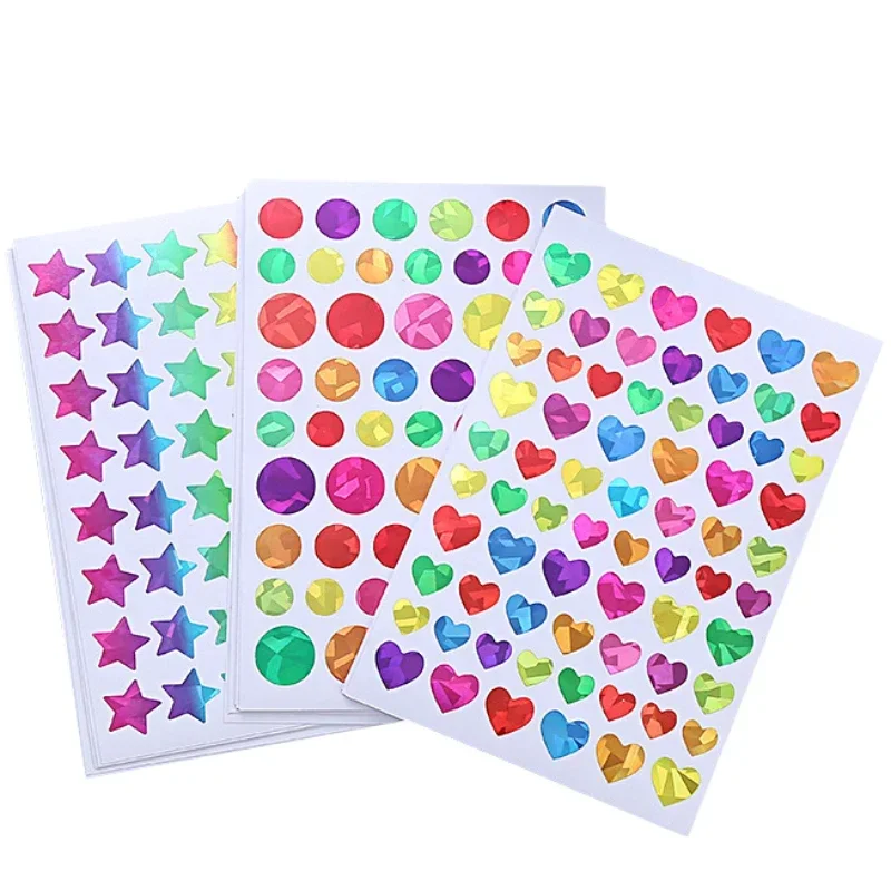 5pcs Laser Waterproof Glass Broken Colored Star/Dot/Love Decorative StickerDecorative Sticker DIY Decorative Hand Ledger Sticker