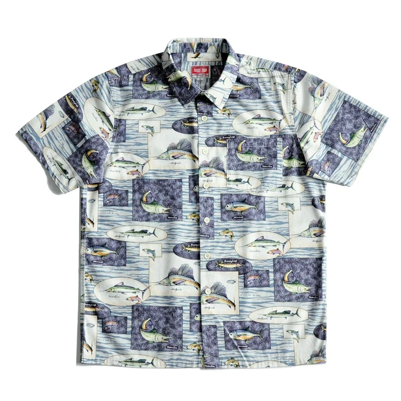 SauceZhan Aloha Shirt Brand Shirts Mens Shirts Vintage Printing Shirt Short Sleeve Casual 100% Cotton Youth