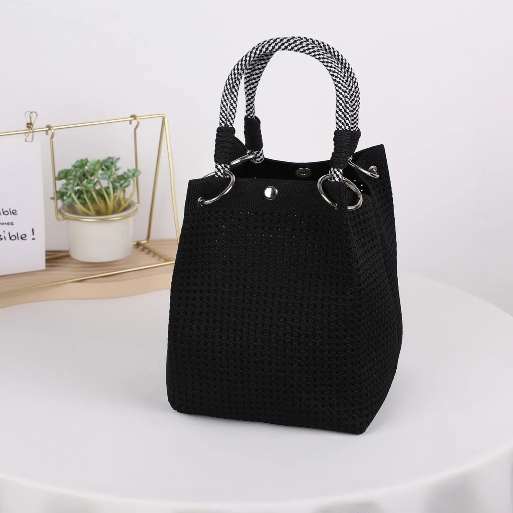 Portable Handbag Breathable Woven Shoulder Bag Top Handle Handbag Hollow Out Shoulder Handbag For Vacation Daily Commuting Women
