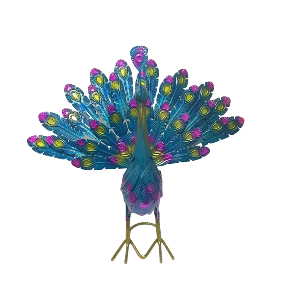 

Iron Art Simulation Peacock Sculpture Cute Crafts Open Screen Peacock Statue Detachable Animal Miniatures Figurine Outdoor