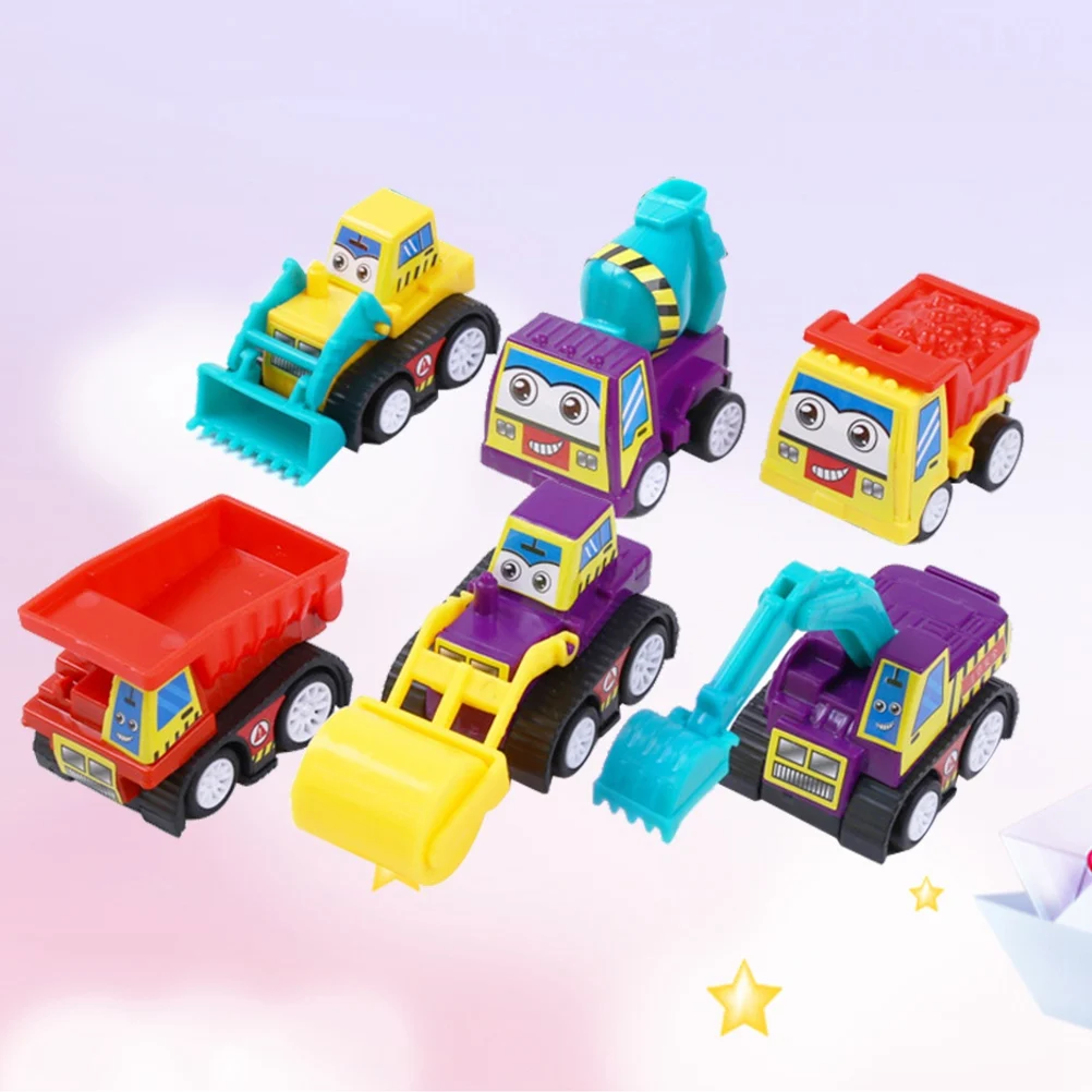 6 個プルバックカースーツ子供のおもちゃエンジニアリング車両摩擦動力子供漫画啓蒙早期教育