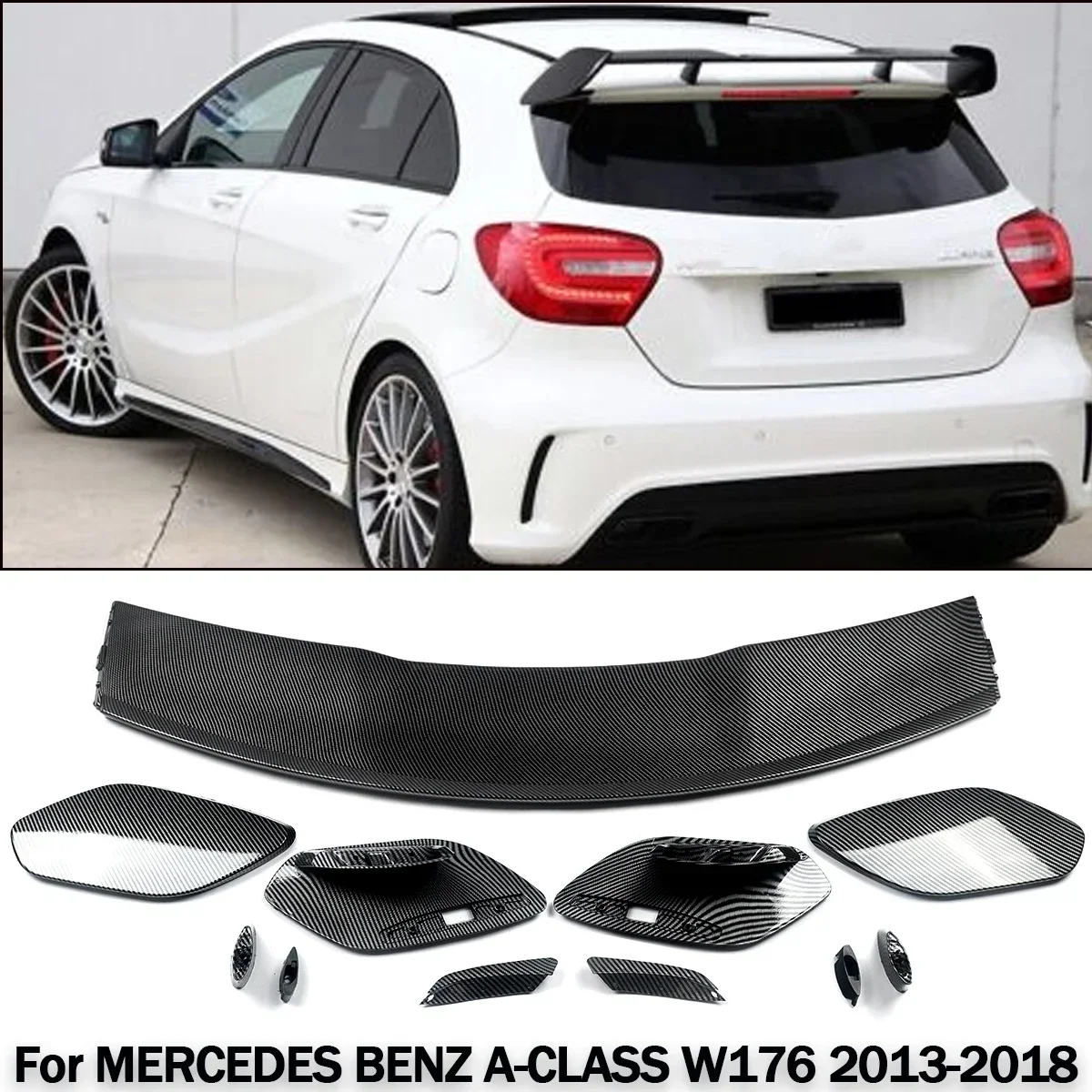 FOR MERCEDES BENZ A-CLASS W176 13-18 ROOF SPOILER WING CARBON LOOK AMG A45 STYLE