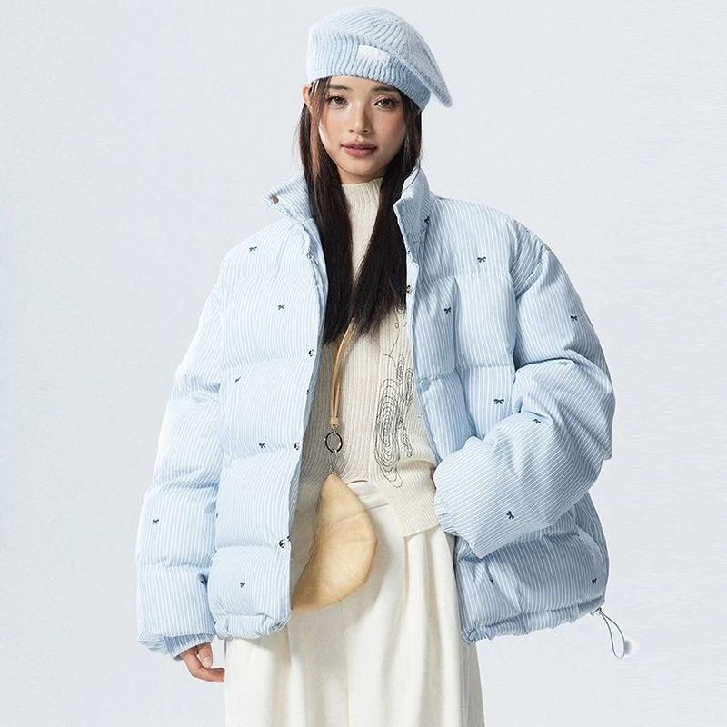 اليابانية الحلو معطف المرأة طويلة الأكمام مخطط القوس الديكور Kawaii عادية Y2K سترة دافئة الخريف الشتاء موضة أبلى #2