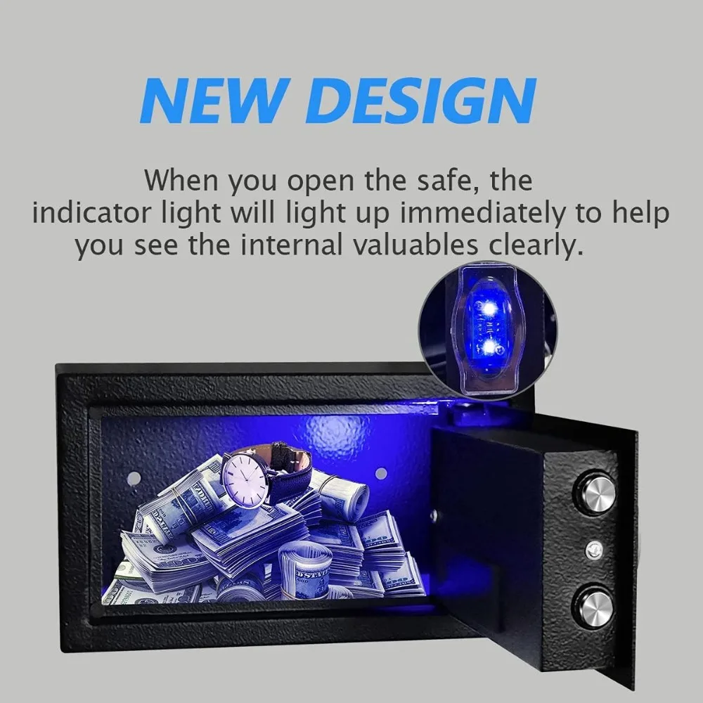 Safe Box with Sensor Light, with Key & Digital Lock for Home and Company.Wall or Cabinet Fixed Design, 0.4 Cubic Feet