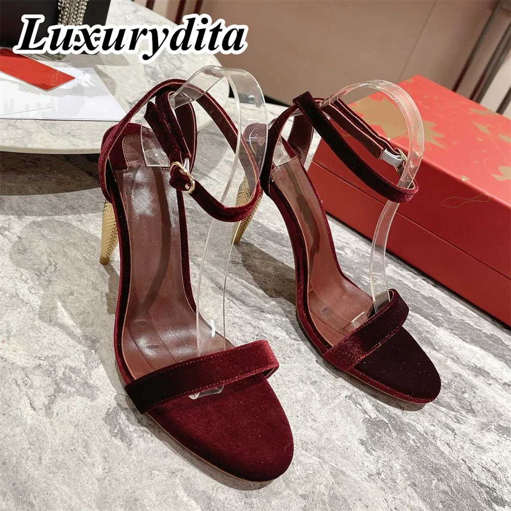 

Top Quality Womens High Heels 10cm Luxury Fashion Ladies Sandals Designer Classic Red Heel Real Leather sole Mules Shoes 1254