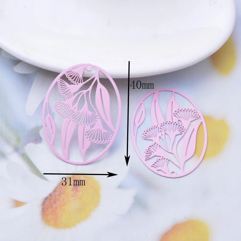 30 Stück AD3522 Messing 40*28mm Bunte Ovale Blumenanhänger Hohle Blattanhänger DIY Schmuckherstellung – Detail 5