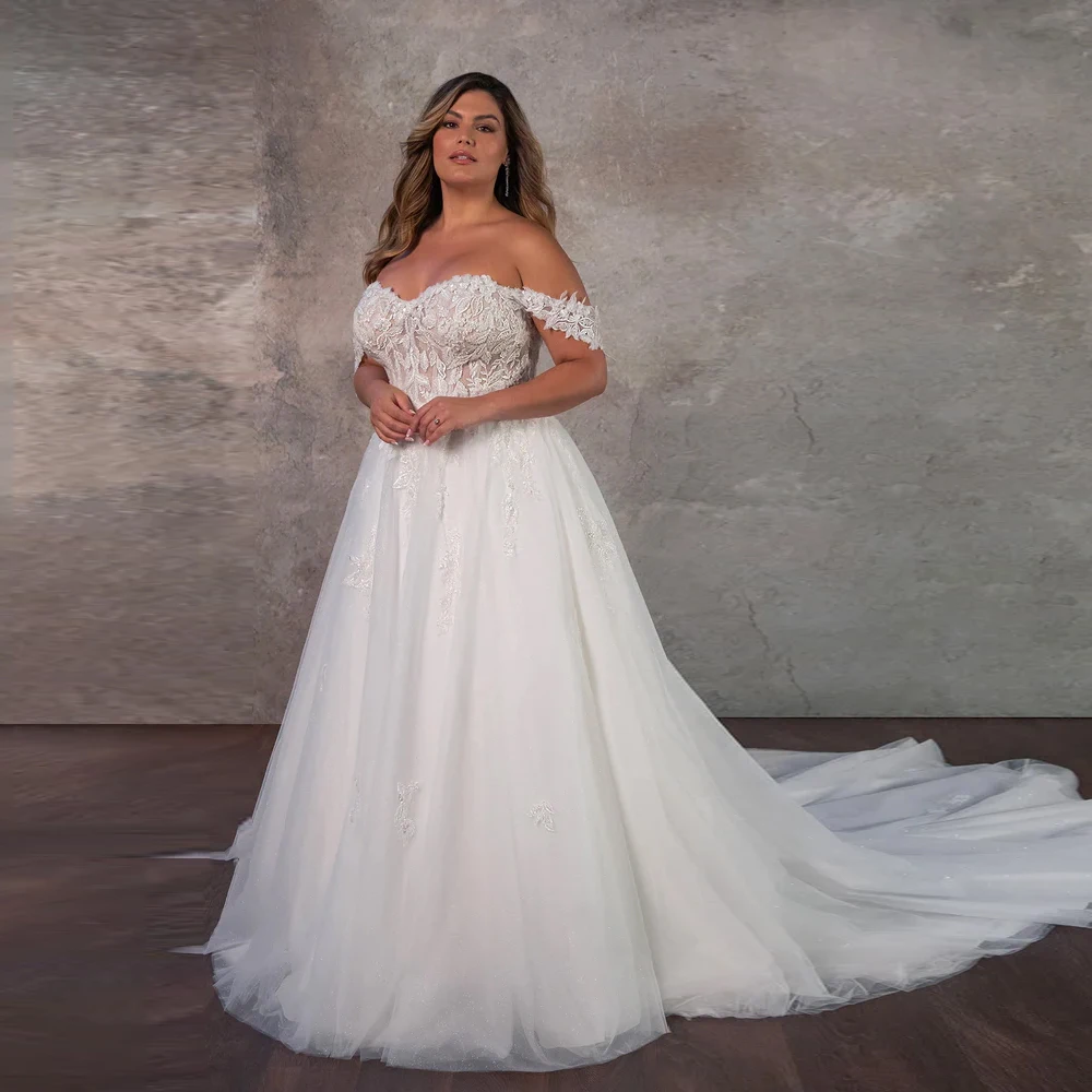 Özelleştirilmiş Artı Boyutu Gelinlik Dantel Kapalı Omuz Gelin Törenlerinde Kadınlar için 2025, Yaz Yumuşak Tül Vestido De Novia Yeni