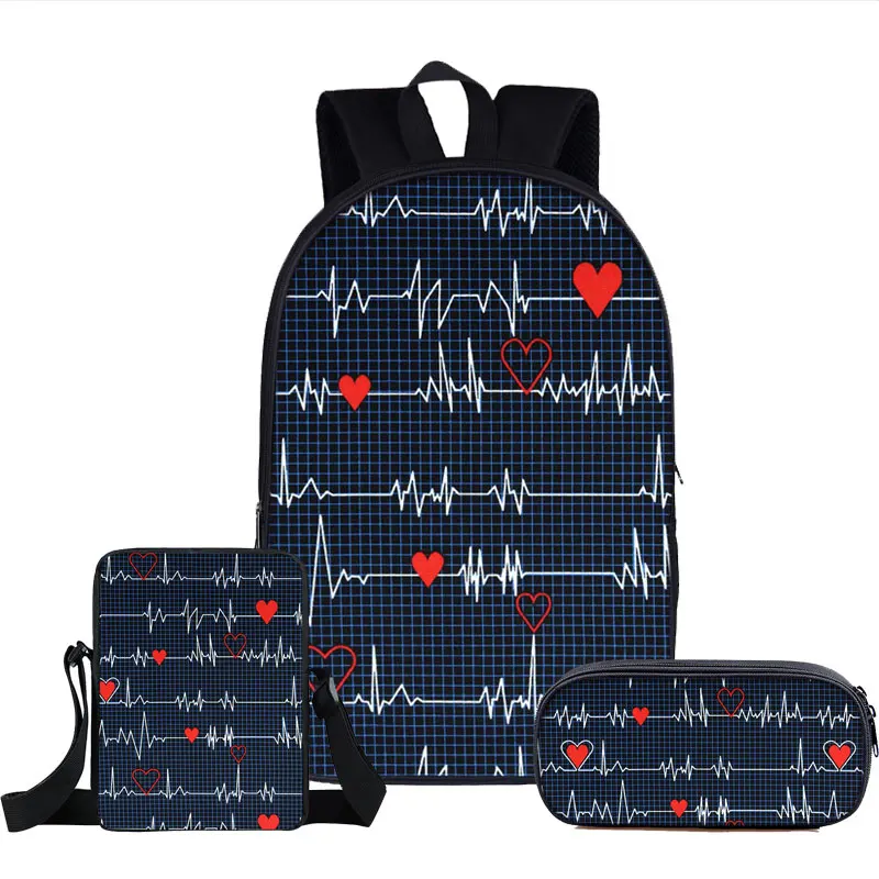 Classic Popular Nurse Heart 3D Print 3pcs/Set pupil School Bags Laptop Daypack Backpack Inclined shoulder bag Pencil Case