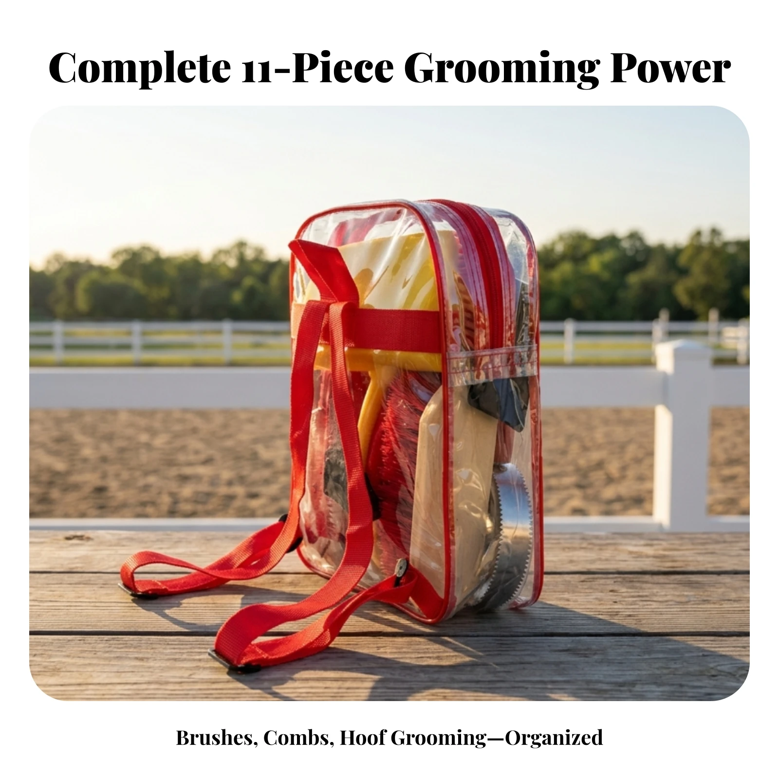 11 Pieces Horse Care Kit Spacious Horse Grooming Kit with Carry Bag Lightweight Clear for Equestrians, Stable, Tack Room