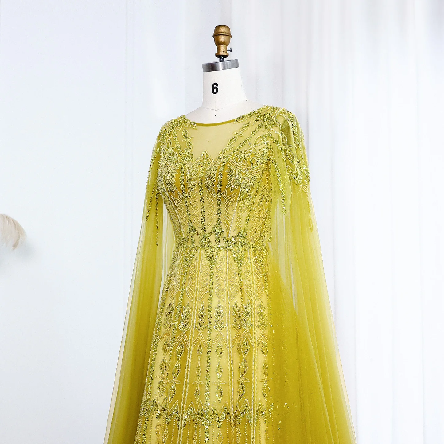 Sharon Said Luxuriöses Dubai Blaues Abendkleid mit Cape-Ärmeln in Übergröße, A-Linie, Arabisches Hochzeits- und Festkleid SS001, Maßanfertigung – Detail 23