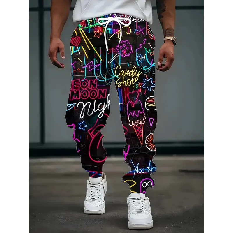Men's 3D Street Graffiti Print Sports Pants Drawstring Pocket Casual Comfortable Trousers Home Pajama Fashion Design 2026