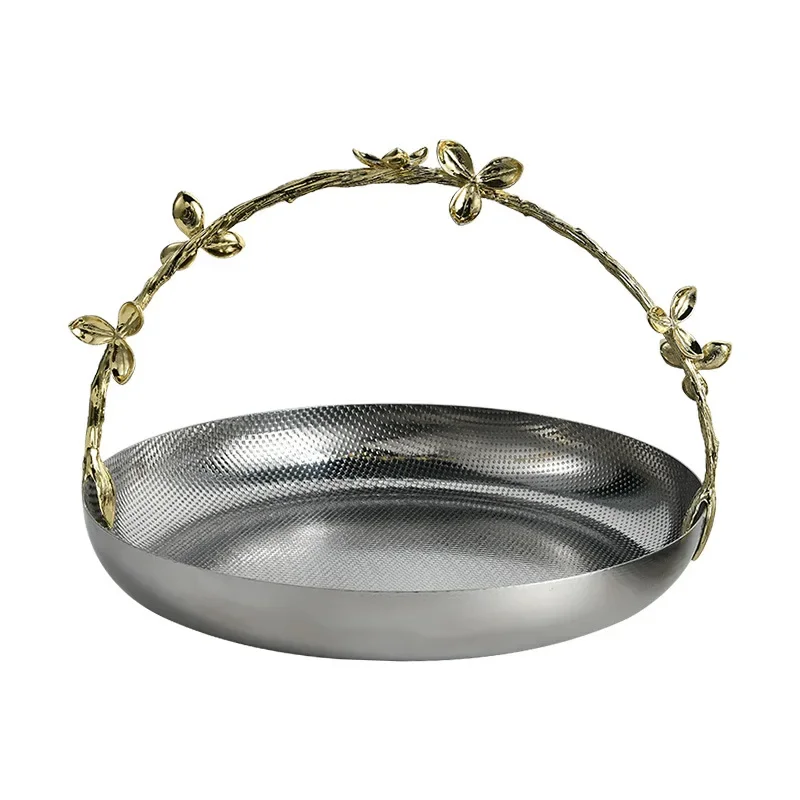Nordic light luxury high-end home restaurant decoration hammer stainless steel fruit plate metal tripod ornament decorative bowl