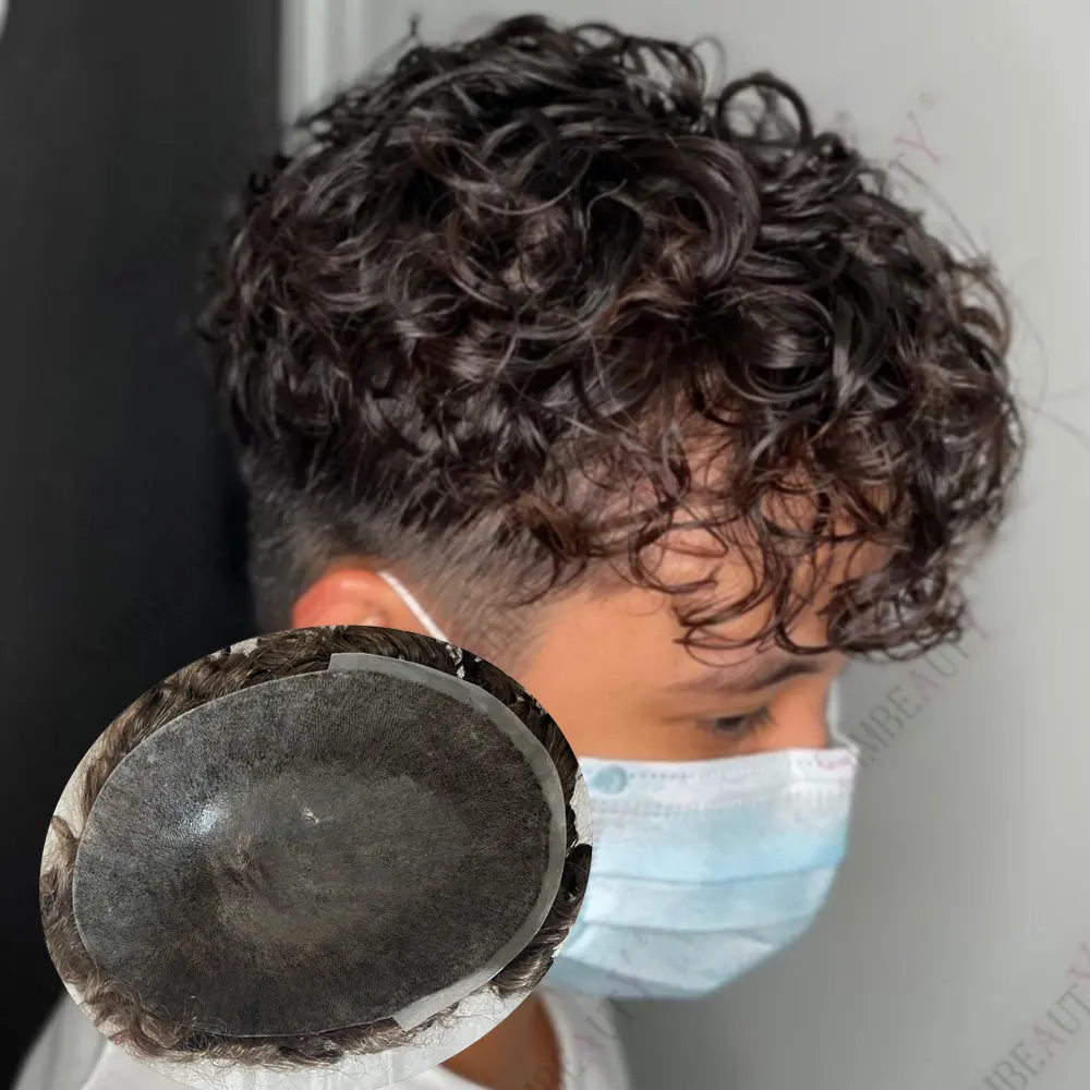 

Мужской парик из натуральных кудрявых волос 24 мм, система замещения волос для мужчин, капиллярный протез, прочная полиуретановая основа, естественная линия роста волос