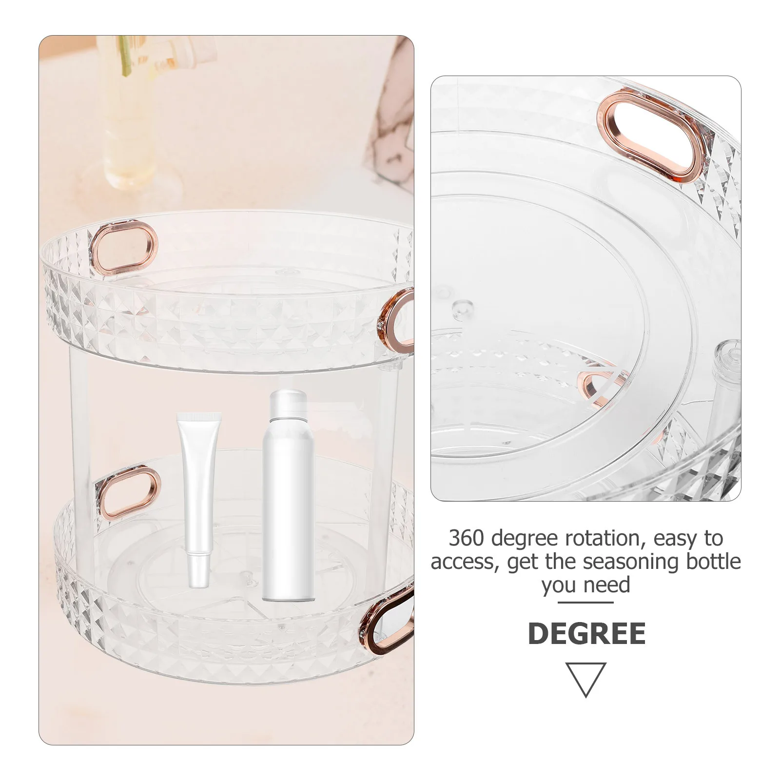 Double Rotating Tray 360° Kitchen Storage Rack For Spices Seasoning Jars Organizer Countertop Cabinet