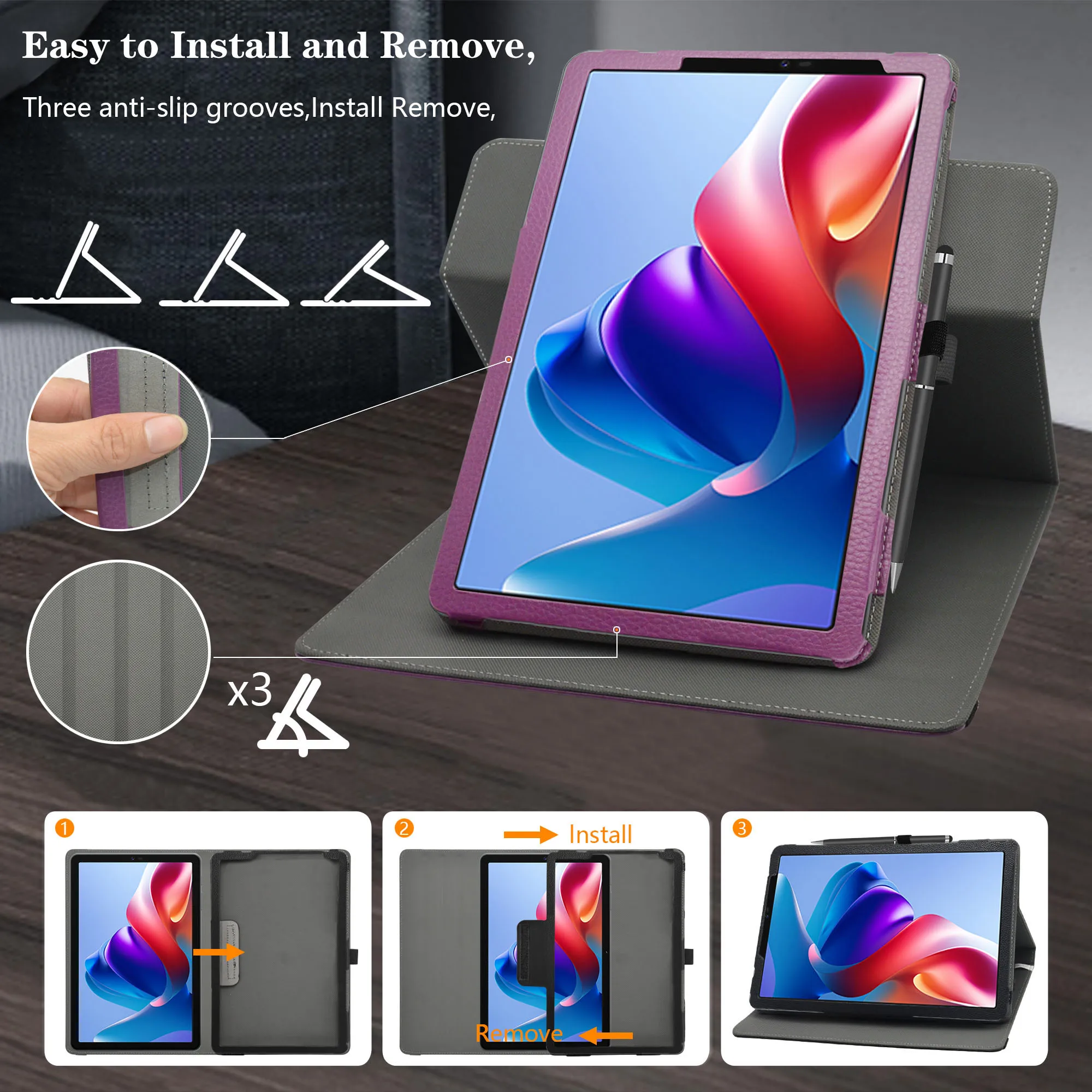 For Phatom E8A/HAOVM M8 8.7 inch Tablet Case , 360 Degree Rotary Rotating PU Leather Cover 3