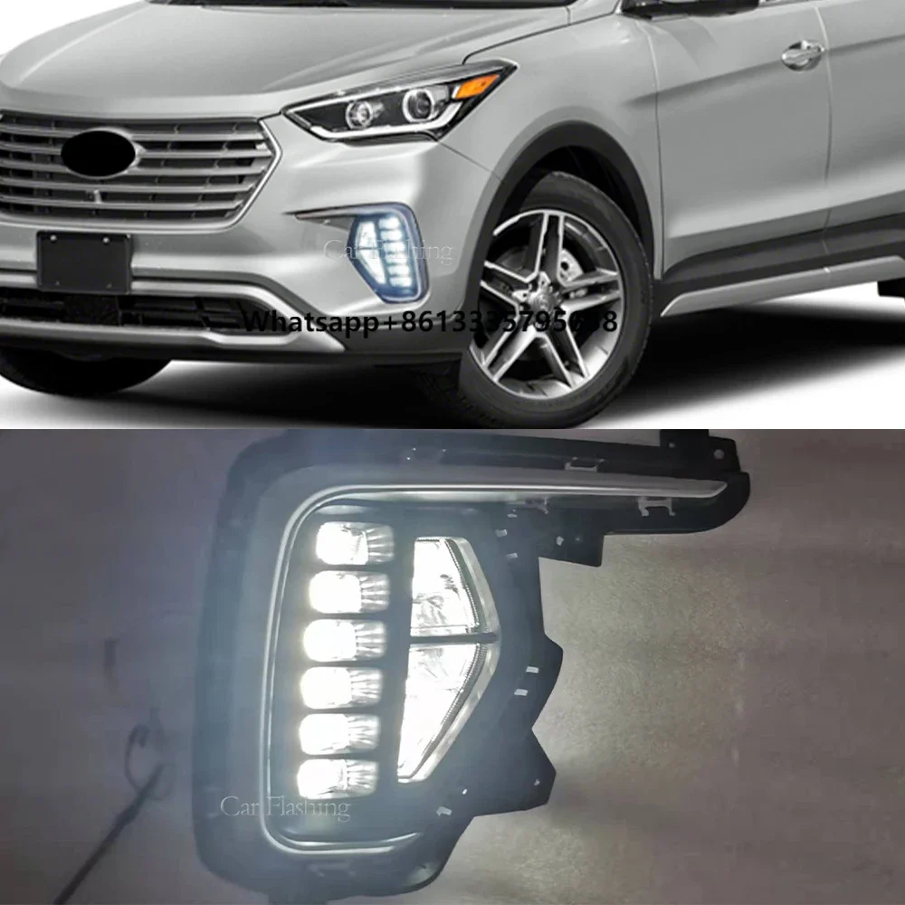 

LED DRL Fog Lamp for Santa Fe 2017 2018 2019 Daytime Running Light Front Bumper Fog Lights Lamp Driving Lamp