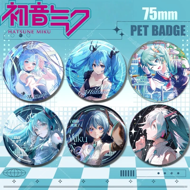 Badge Hatsune Miku 75 mm, dessin animé, épingle à bouton en tôle, décoration Itabag, marchandise d'anime, cadeau de vacances