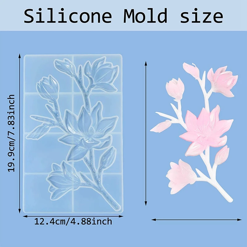 2Pcs Magnolia Flower Long Branch Silicone Mold Magnolia Flower 3D Resin Molds Jewelry Making Molds For DIY Craft