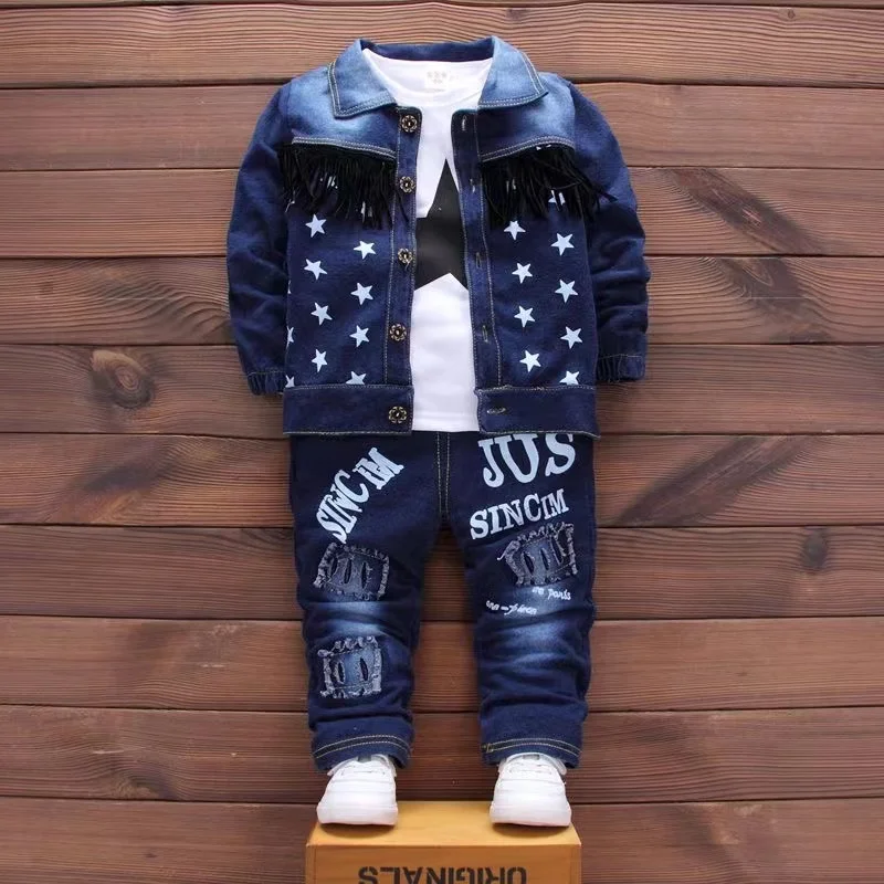 Jacket+Cotton T-Shirt+Pants 3PCS Jeans Suit Spring Autumn Baby Boys Girls Clothes Infant Sport Clothing Kids 1 2 3 4 Years Old