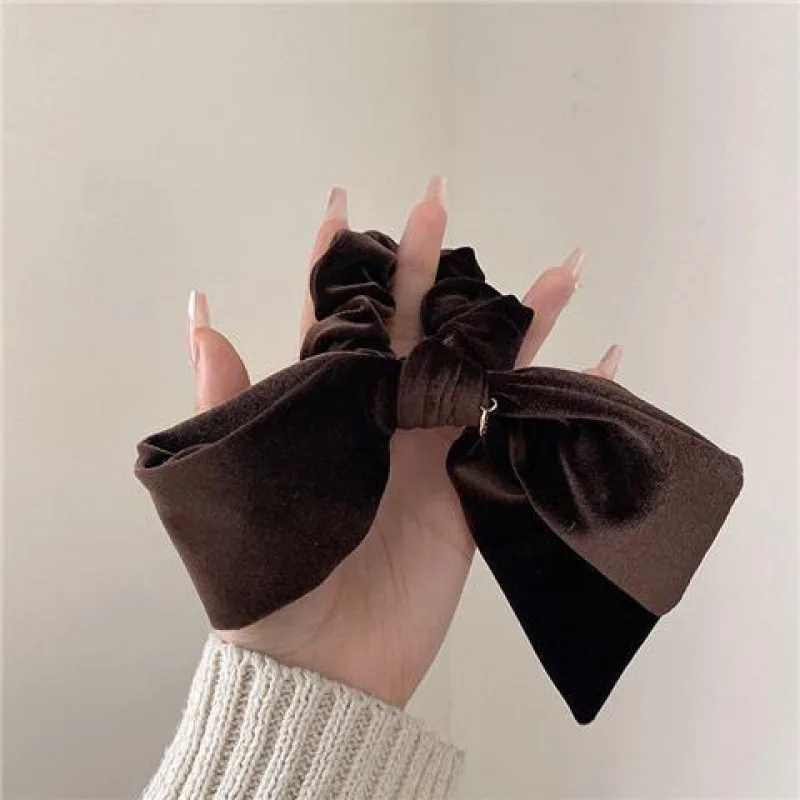 New Vintage Velvet Bow Scrunchie Rabbit Knot Hair Rope Ribbon Elastic Ponytail Holder Hair Tie Solid Hair Accessories Winter