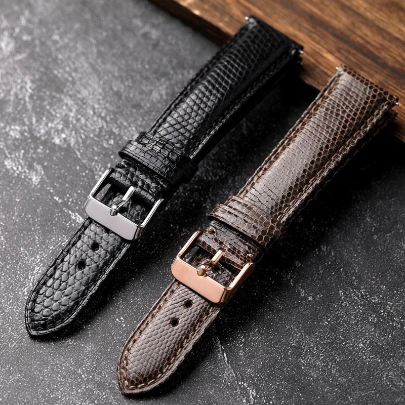 Handmade Cowhide Lizard Pattern Watchband 18 19 20 21 22MM First Layer Leather Soft Strap, Casual Retro Bracelet