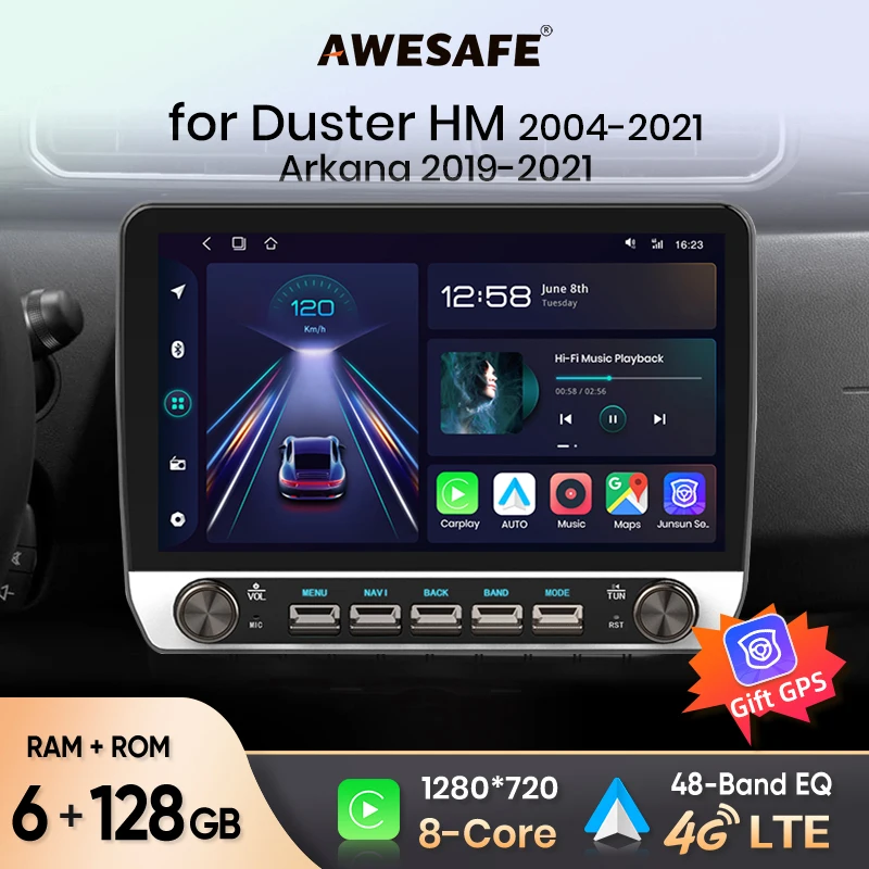 AWESAFE Autoradio per Renault Duster Dacia HM2 2020 2021 Arkana 2019-2021 Wireless Carplay Android Auto Stereo Pulsante Multimediale