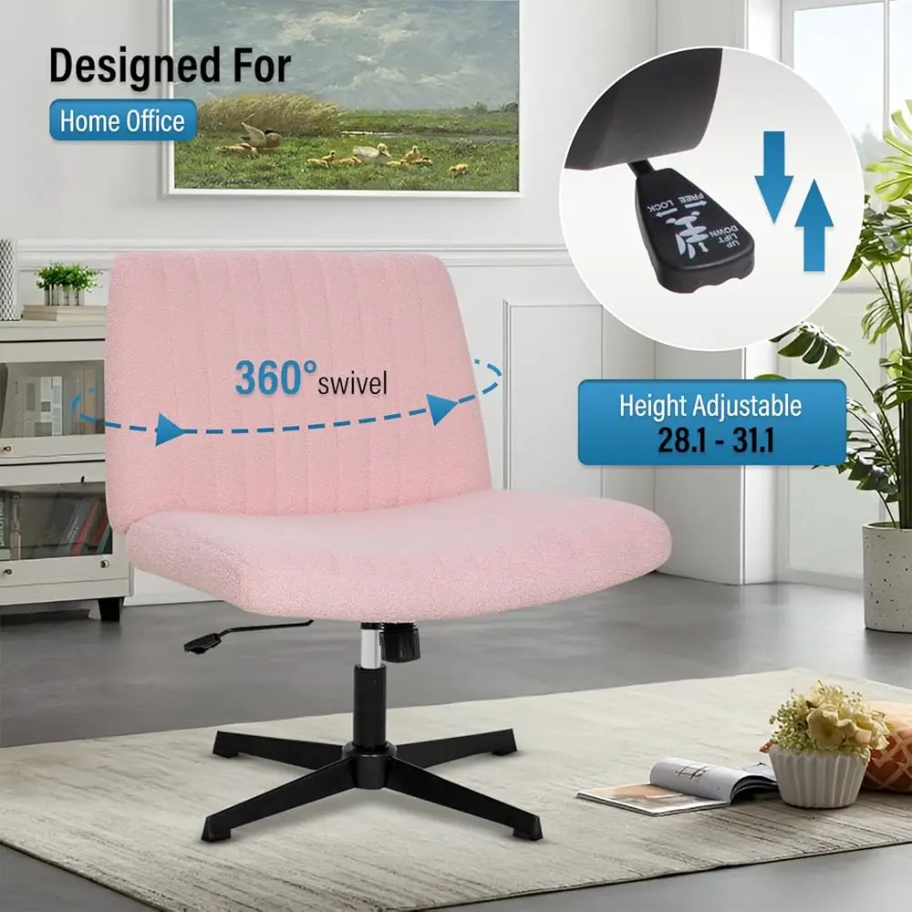 The Criss Cross Chair, Modern Adjustable Height Vanity Chair, Arml Cross Legs Comfortable Office Chair, Swivel Fabric Computer