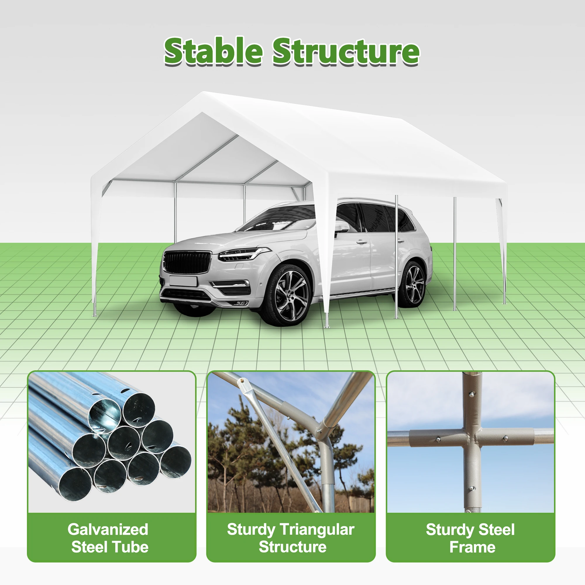 LZBEITEM 13x20 Heavy Duty Steel Carport Storage Canopy Garage Tent w/ Removable Sidewalls