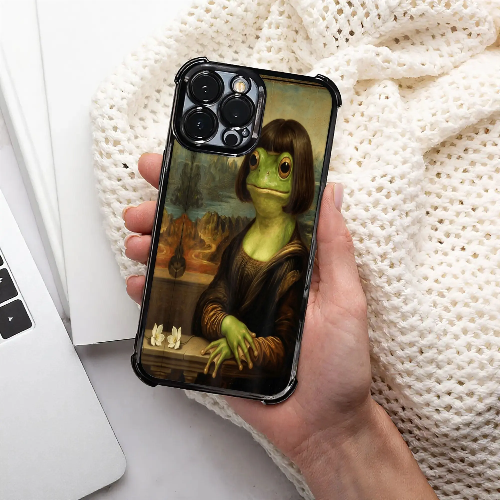 Coque de téléphone pour iPhone, divers modèles, avec motif Bob Haircut Mona Lisa Gen Z Animal Portrait Meme, procédé d'électroplaqué
