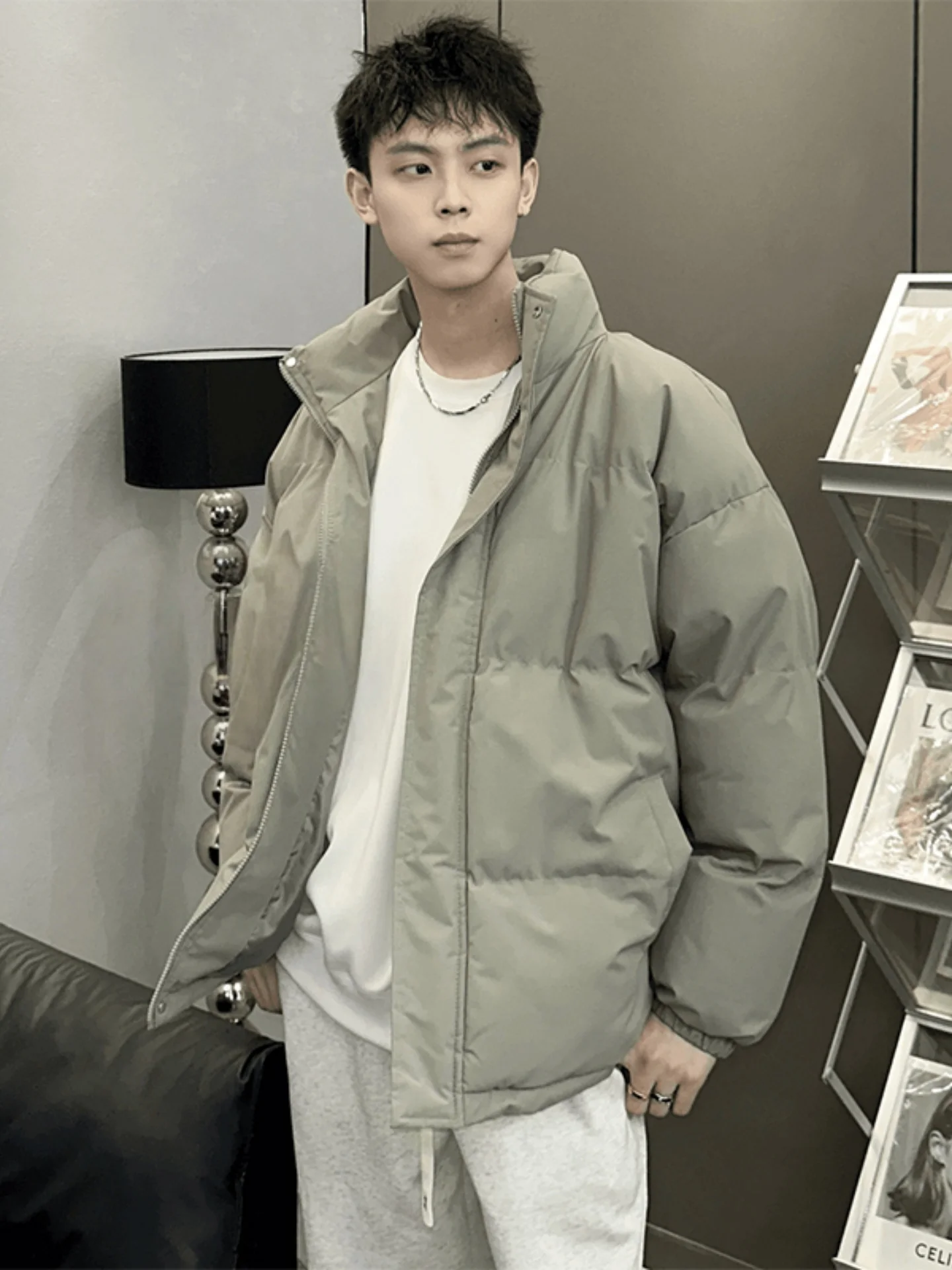 

Men's Winter Thiened Cotton Jaet Warm Stand Collar Loose Fit Casual ort Coat Bread Sle Versatile Tee-Proof Faionable