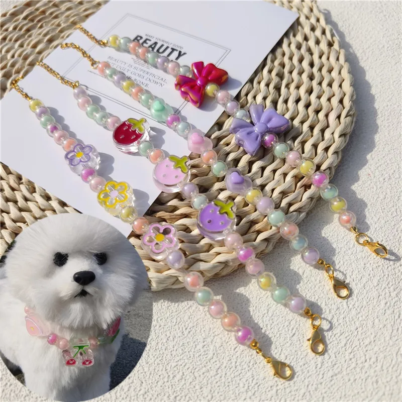 

Colorful Pet Pearl Necklace Dog Collar Personalized Paw Smile Pendant Pet Supplies Cat Dog Accessory Pet Grooming Supplies