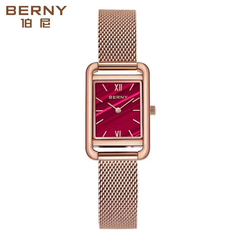 

BERNY Women Quartz Watch Miyota 5Y20 Gold Rectangular Stainless Steel Top Brand Luxury Fashion Waterproof Wristwatch for Ladies