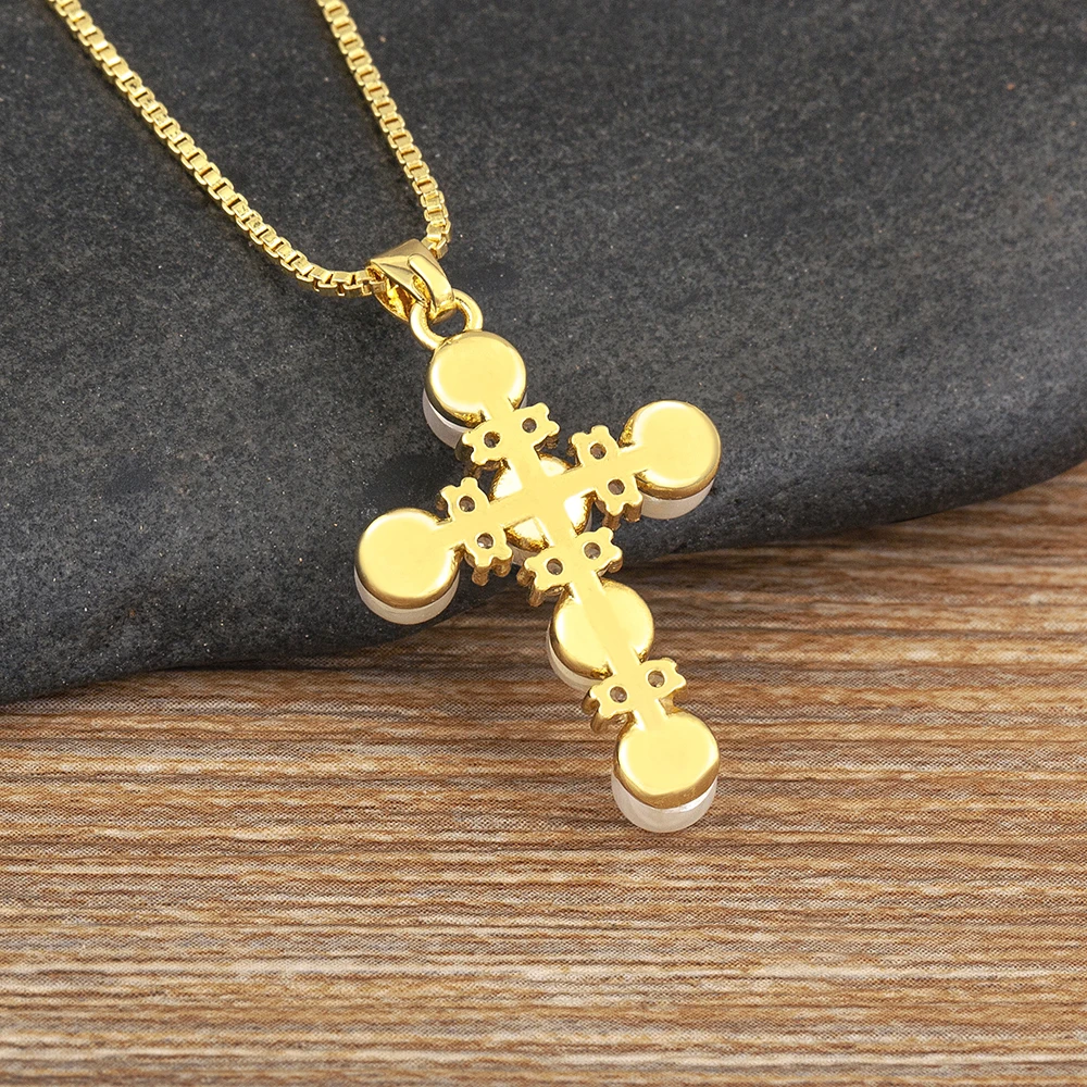 Nidin واضح كريستال الصليب القلائد للنساء النحاس الذهب مطلي اللؤلؤ الأبيض قلادة الدينية الكاثوليكية مجوهرات اكسسوارات هدية #4