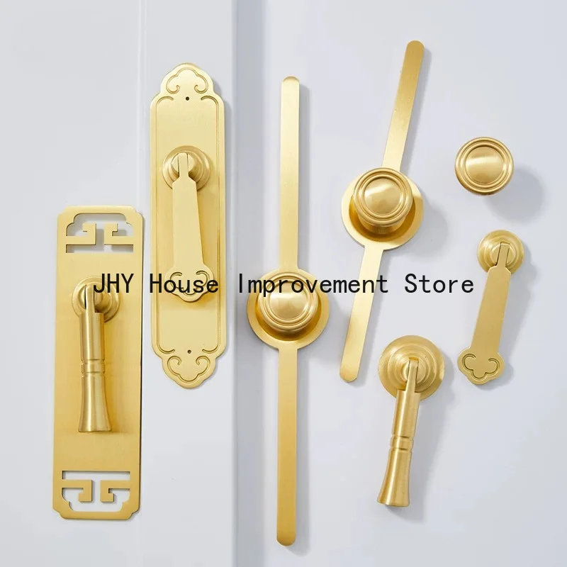 New Chinese brass gold light luxury clothing cabinet door handle shoe drawer all copper pure copper modern simple small handle