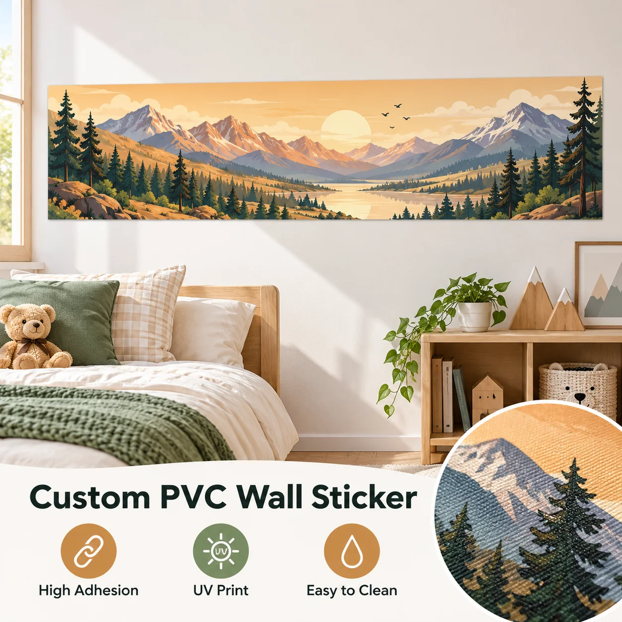 High Adhesion PVC Wallpaper, UV Printed Wall Sticker, Waterproof Self Adhesive Wall Decor for Kitchen, Bathroom, Home and Office