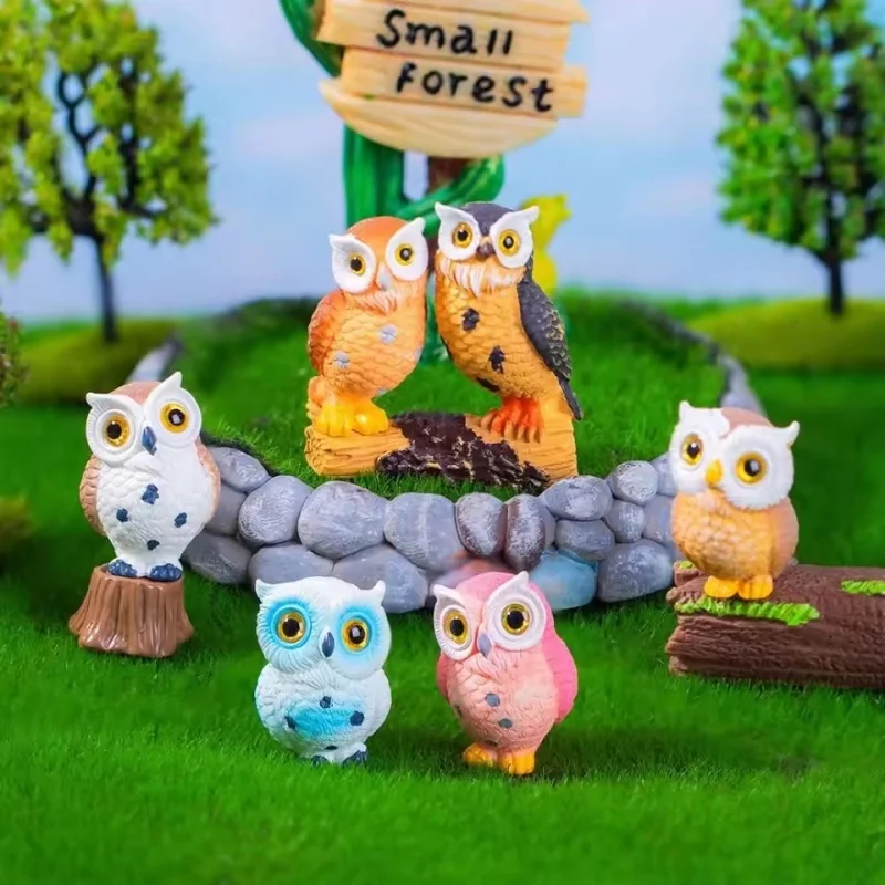 

New Cute Mini Owl Resin Crafts - 7-Style Simulation Ornaments for Micro Landscape, Desktop & Courtyard Decor
