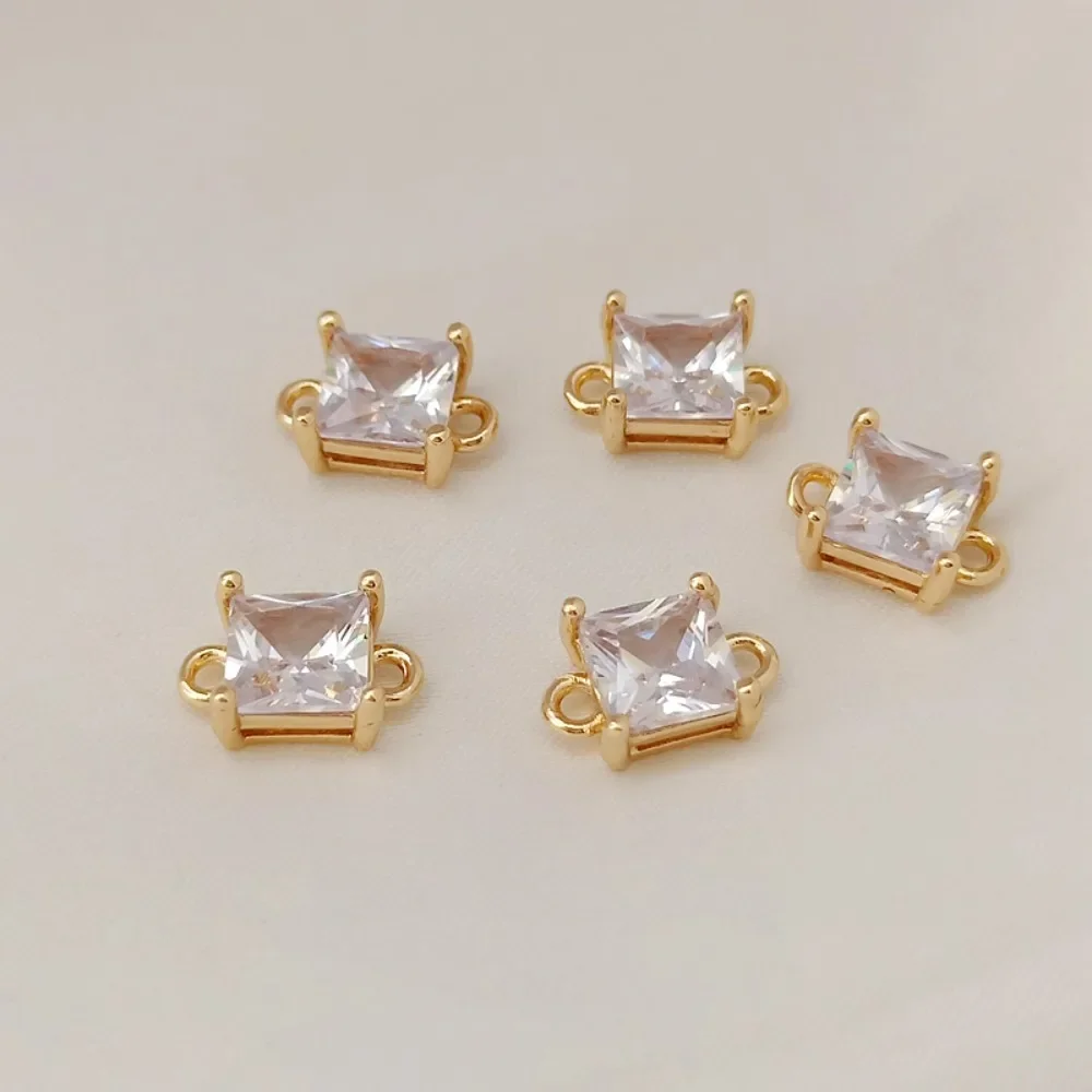 

14K Gold-plated, Square Zircon Inlaid, Double-hanging Connection Bracelet, Necklace, DIY Handmade Jewelry Accessory Material